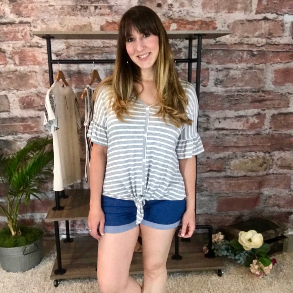 Grey and white stripe top